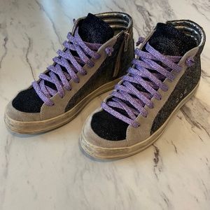 P448 Black and Purple High-Top Sneakers